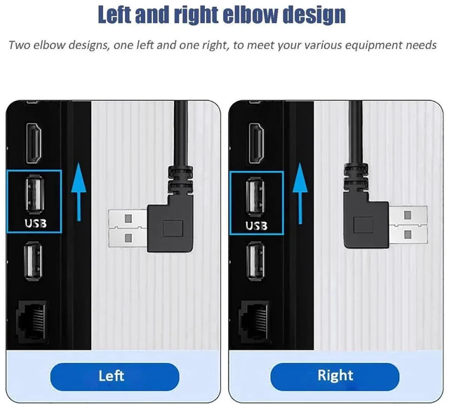 Alt view image 2 of 7 - WRIARICH 2 Pack 90 Degree Left & Right Angle USB 3.0 Cable, Type A Male to Male High Speed Cord for Laptop, TV, Flash Drive, Mouse, Hard Drive, Camera
