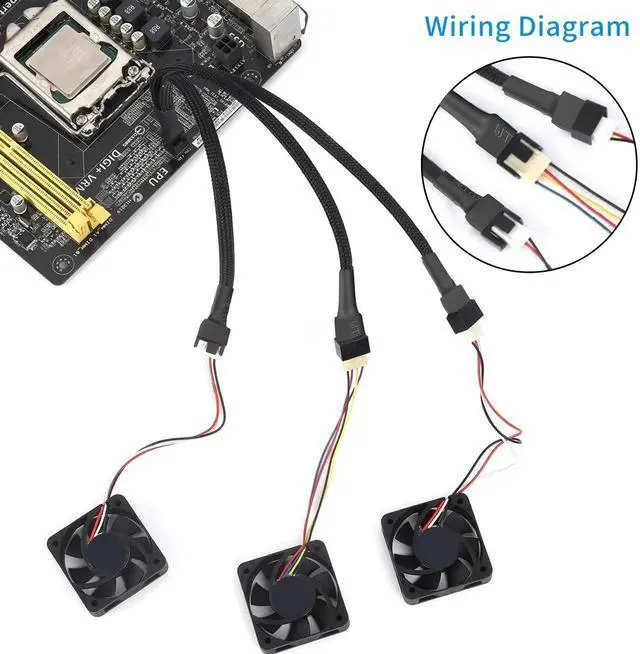 Alt view image 7 of 7 - WRIARICH 3 Pack 10 Inch 4 Pin 3-Way PWM Fan Splitter Cable, Black for 3/4 Pin PC Cooling Fans
