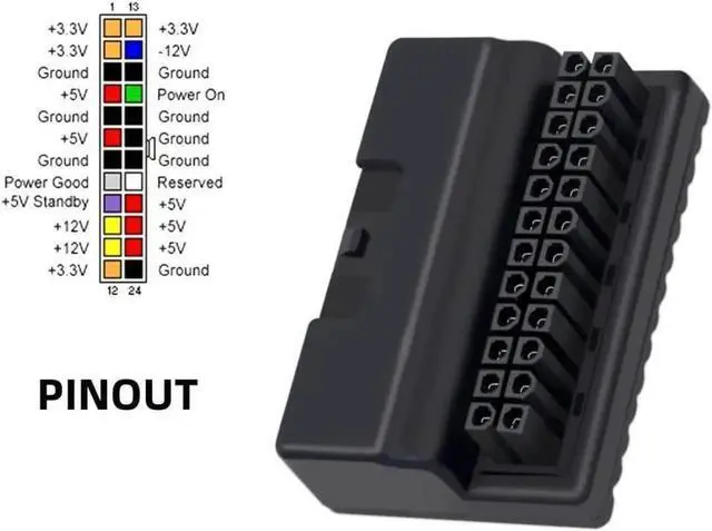 Alt view image 4 of 6 - WRIARICH 90 Degree Right Angle ATX 24Pin Male to Female Power Adapter for Desktop Motherboard