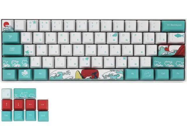 Alt view image 3 of 7 - WRIARICH (Only Keycaps) Russian Coral Sea 60% PBT Keycaps Set OEM Profile for MX Switches Mechanical Gaming Keyboard GK61 64