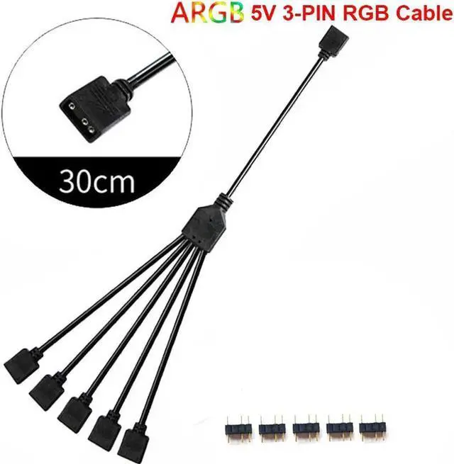 Alt view image 3 of 4 - WRIARICH 2 Pack 1-to-5 5V 3Pin Addressable RGB Splitter Y Cable, 5-Way RGB Hub for LED Strips & Case Fans, Compatible with Mystic Light