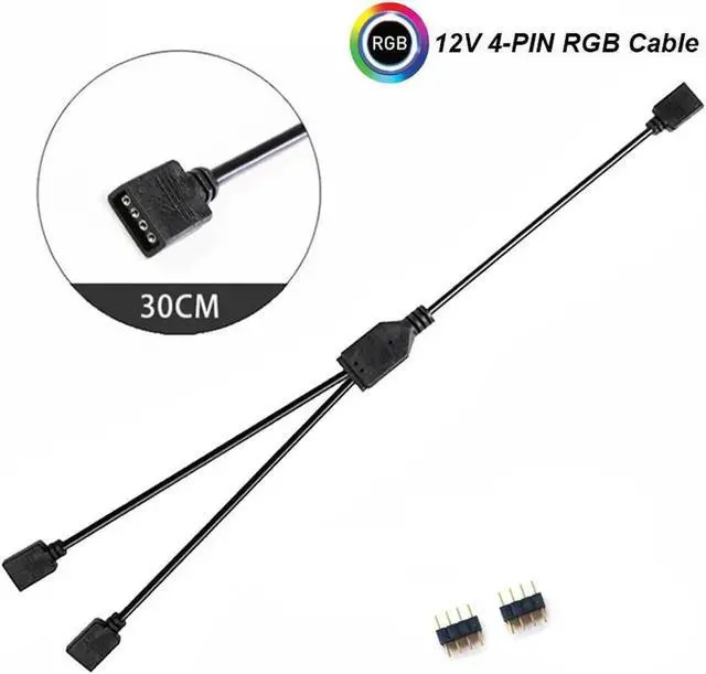 Alt view image 3 of 3 - WRIARICH 1FT 12V 4-Pin RGB RBW 2-Way Splitter Cable AURA RGB LED Strip Lighting Hub Adapter