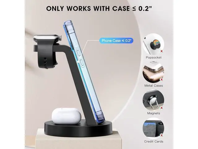 Alt view image 3 of 4 - WRIARICH 3 in 1 Charging Station for iPhone, Wireless Charger for iPhone 15 14 13 12 11 X Pro Max & Apple Watch - Wireless Charging Station for 3 2