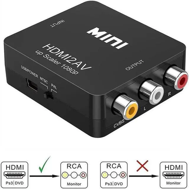 Alt view image 7 of 7 - WRIARICH Black Mini 1080P HDMI to 3RCA CVBS AV Converter, Digital HDMI to Analog RCA Audio Video Adapter Supports PAL/NTSC, Compatible PC Laptop PS3 PS4 Xbox Blu-ray HDTV Camera DVD