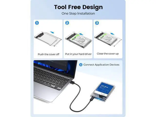 Alt view image 7 of 7 - WRIARICH 2.5 inch Hard Drive Enclosure SATA to USB C 3.1 Gen1 5Gbps External Hard Drive Case for 7/9.5mm HDD/SSD Support UASP Up to 6TB -2139C3-CR