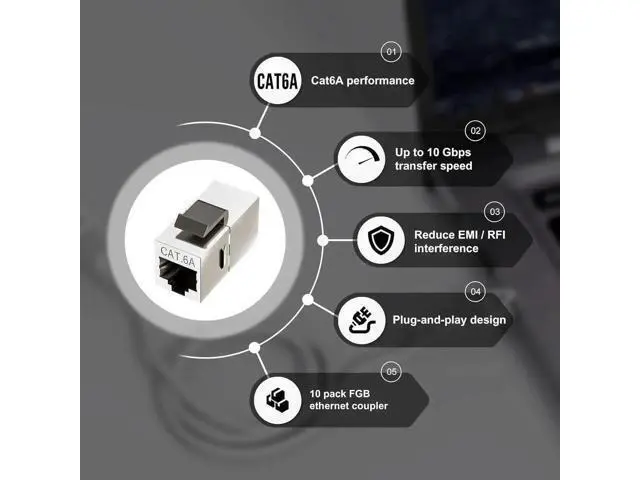 Alt view image 2 of 5 - WRIARICH 10 Pack Cat6a Shielded Keystone Coupler, Female to Female RJ45 Keystone Jack, Ethernet Keystone Coupler in Silver