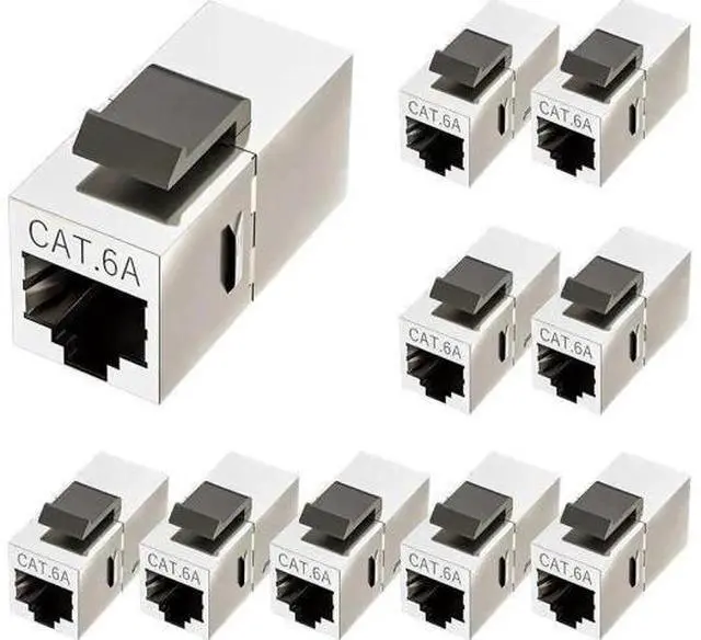 Main image of WRIARICH 10 Pack Cat6a Shielded Keystone Coupler, Female to Female RJ45 Keystone Jack, Ethernet Keystone Coupler in Silver