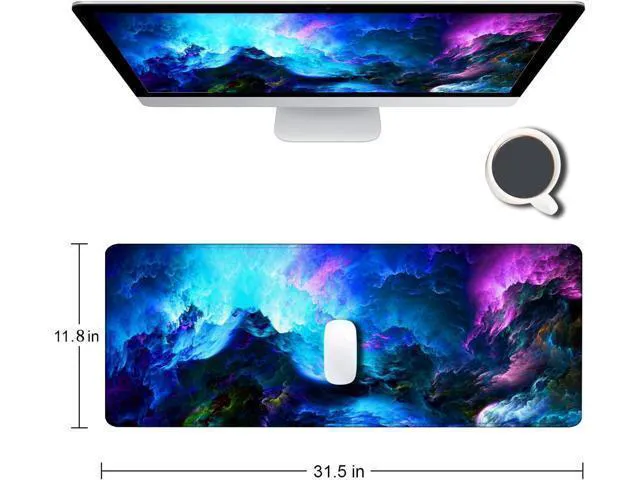 Alt view image 2 of 6 - WRIARICH Gaming Mouse Pad Large Non-Slip Rubber Base Mousepad Keyboard Mouse Mat Desk Pad with Stitched Edges 31.5x11.8inch Dazzling Galaxy