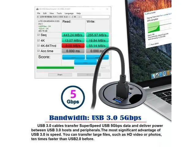 Alt view image 2 of 7 - WRIARICH USB 3.0 Hub Sound Card 3 Port USB 60mm Desk Grommet Splitter Dock Station Headphone Mic Audio Interface for Desktop PC