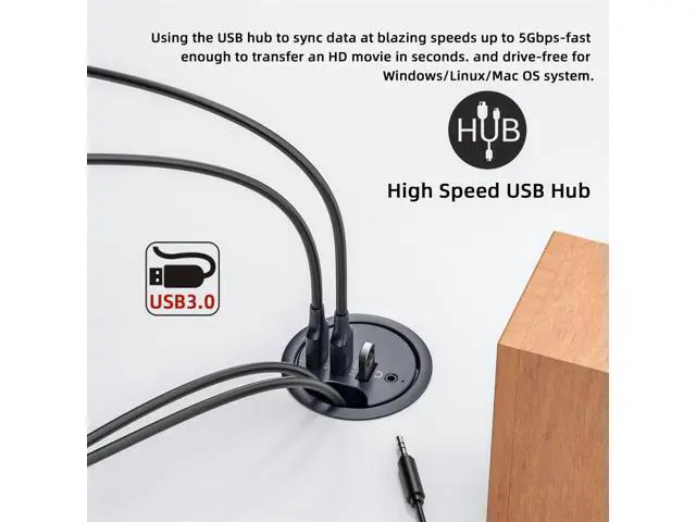 Alt view image 7 of 7 - WRIARICH USB 3.0 Hub Sound Card 3 Port USB 60mm Desk Grommet Splitter Dock Station Headphone Mic Audio Interface for Desktop PC