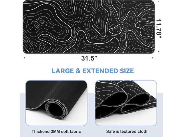 Alt view image 2 of 7 - WRIARICH Mouse Pad Gaming Mousepad 31.5 x 11.8in Large Mouse Pad for Keyboard and Mouse with Anti-Slip Rubber Base Keyboard Pad XL Mouse Mat for Home and OfficeBlack with White Topographic Line