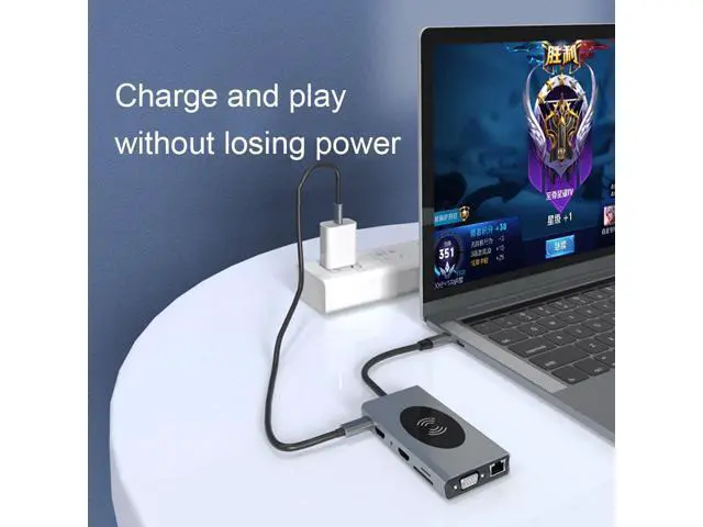 Alt view image 4 of 7 - WRIARICH 15 in 1 USB HUB Multi Function USB Type-C Adapter Docking Station With Wireless Charging HDMI USB Ports USB-C Dock Compatible