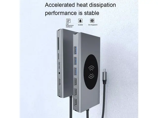 Alt view image 6 of 7 - WRIARICH 15 in 1 USB HUB Multi Function USB Type-C Adapter Docking Station With Wireless Charging HDMI USB Ports USB-C Dock Compatible