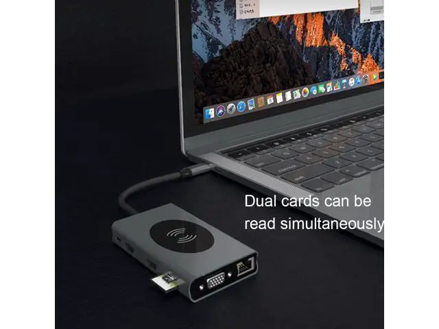 Alt view image 7 of 7 - WRIARICH 15 in 1 USB HUB Multi Function USB Type-C Adapter Docking Station With Wireless Charging HDMI USB Ports USB-C Dock Compatible