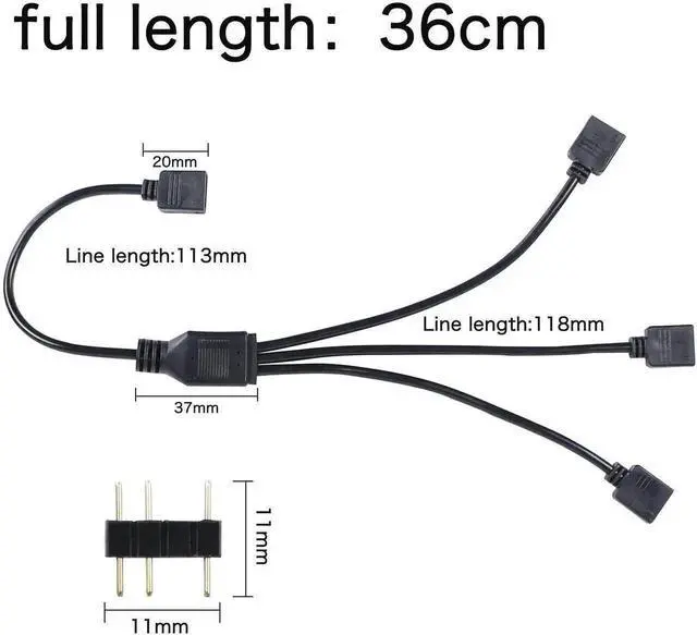 Alt view image 3 of 6 - WRIARICH 5V 3Pin ARGB 1 to 3 Splitter Cable, Addressable RGB Extension Cord for PC Chassis CPU Cooler ARGB Fans