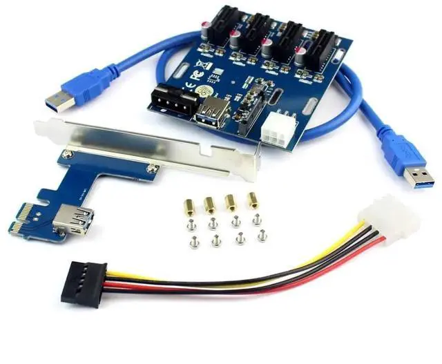 Alt view image 7 of 7 - WRIARICH PCIe x1 to 4 PCIe x1 Slots Riser Card, Mini ITX External 4-Port PCIe Port Multiplier Adapter