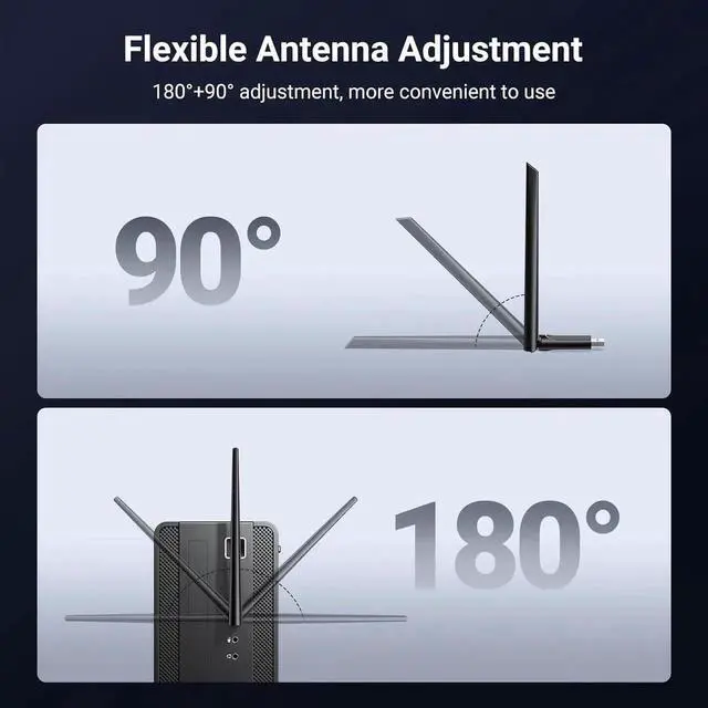 Alt view image 2 of 7 - WRIARICH AX900 USB WiFi 6 Adapter for Desktop PC, Dual Band 2.4G+5G Wireless Dongle with 6dBi High Gain Antenna, Built-in Driver for Windows 11/10