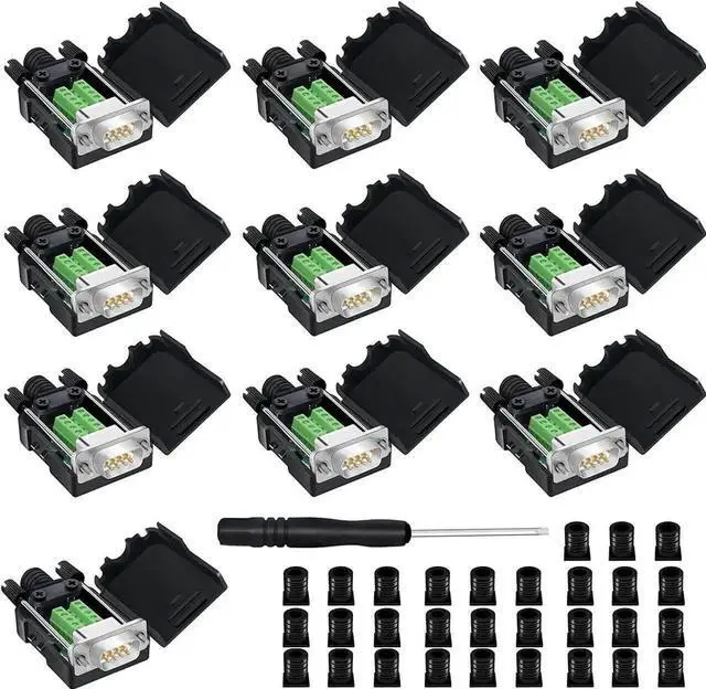 Main image of WRIARICH 10 Pack White DB9 Male RS232 Breakout Board with Housing, Solder-Free D-SUB 9Pin Serial Port to Terminal Block Wiring Adapter Module