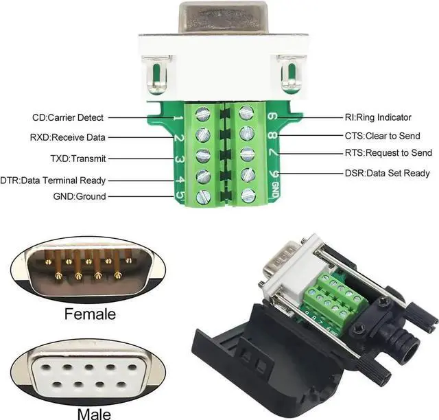 Alt view image 2 of 6 - WRIARICH 10 Pack White DB9 Male RS232 Breakout Board with Housing, Solder-Free D-SUB 9Pin Serial Port to Terminal Block Wiring Adapter Module
