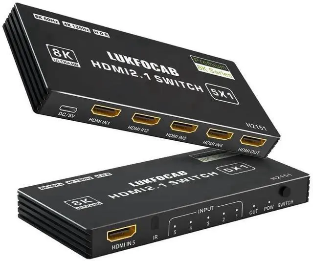 Main image of 5 in 1 Out HDMI 2.1 8K Switch with IR Remote, 48Gbps High Speed 5-Port HDMI Switcher Selector Box Support 8K@60Hz 4K@120Hz, HDR10+, HDCP2.3 & 3D for PS5/PS4/PS3, Xbox Series X, Nintendo Switch, Laptop