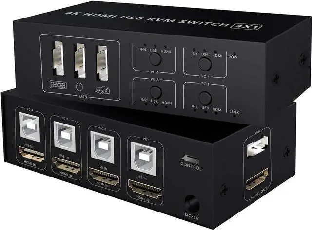 Main image of WRIARICH 4-Port 4-In-1-Out HDMI KVM Switch, 4K@60Hz, 4 PCs Share One Monitor, Keyboard & Mouse, Compatible with Laptops, PC, PS4, Xbox, HDTV