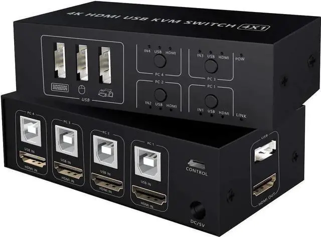 Main image of WRIARICH 4-Port 4 In 1 Out HDMI KVM Switch, 4K@60Hz, 4 PCs Share One Monitor, Keyboard & Mouse, Compatible with Laptop, PC, PS4, Xbox, HDTV