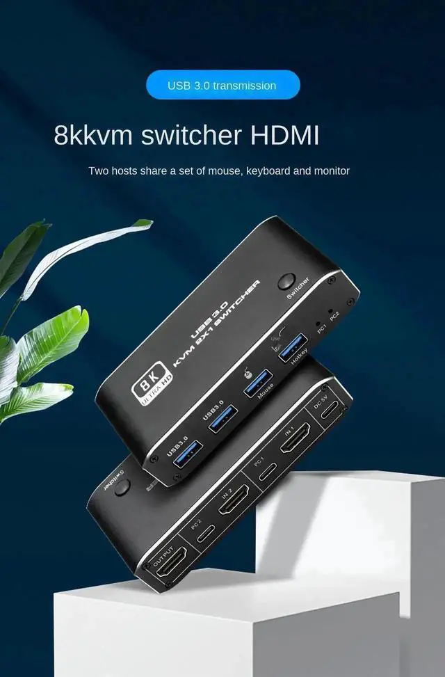Alt view image 4 of 7 - WRIARICH 2x1 HDMI 2.1 8K KVM Switch with 4 USB 3.0 Ports, 2 PCs Share 1 Monitor, Support 8K@60Hz, 4K@120Hz, YUV 4:4:4, HDCP 2.3, HDR10, Hotkey Control, Dark Shell