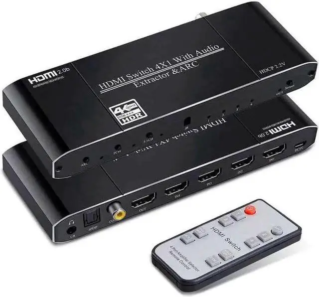 Main image of 4x1 HDMI Switch with Audio Extractor, 4 in 1 Out 4K HDMI Switcher Selector Box, Separate Optical Toslink + Coaxial + 3.5mm AUX Audio Output, Built-in EDID Management, IR Remote Control, Supports 4K UH