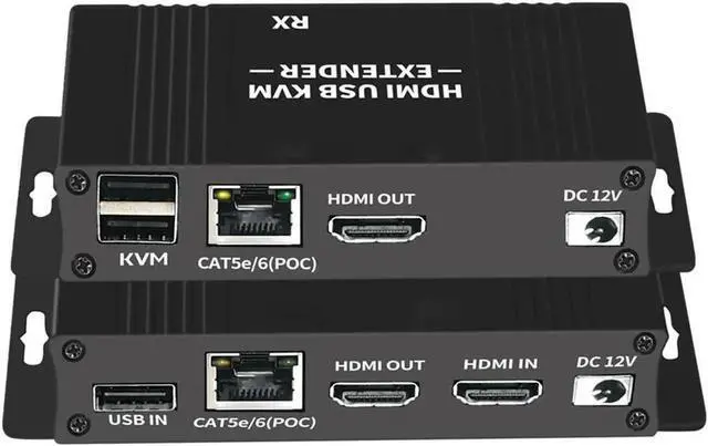 Main image of WRIARICH HDMI KVM Extender Over Cat5/Cat6 Up to 196FT/60M, 1080P@60Hz TX & RX Kit, USB Keyboard Mouse Control, Plug & Play