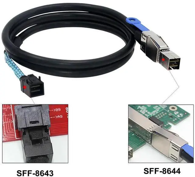 Alt view image 3 of 6 - WRIARICH 2 Pack SFF-8644 to SFF-8643 Mini SAS HD Storage Cable 1M(3.3FT), External to Internal Mini SAS HD Data Wire for Server RAID Controllers, HDD & NVMe Backplanes