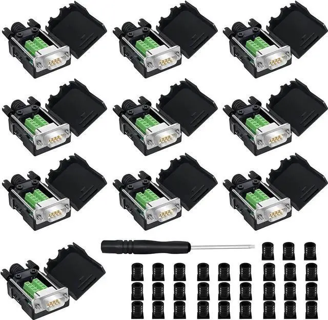 Main image of WRIARICH 10 Pack White DB9 Male RS232 Breakout Board Solder-Free Terminal Block Adapter With Plastic Housing D-SUB Serial Port Wiring Module