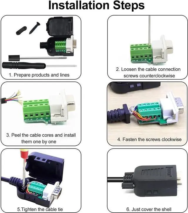 Alt view image 2 of 6 - WRIARICH 10 Pack White DB9 Male RS232 Breakout Board Solder-Free Terminal Block Adapter With Plastic Housing D-SUB Serial Port Wiring Module