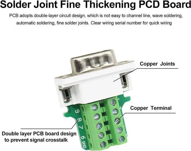 Alt view image 5 of 6 - WRIARICH 10 Pack White DB9 Male RS232 Breakout Board Solder-Free Terminal Block Adapter With Plastic Housing D-SUB Serial Port Wiring Module