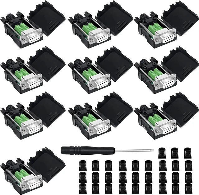 Main image of WRIARICH 10 Pack White DB9 Female RS232 Breakout Board Solder-Free Terminal Block Adapter With Plastic Housing D-SUB Serial Wiring Module