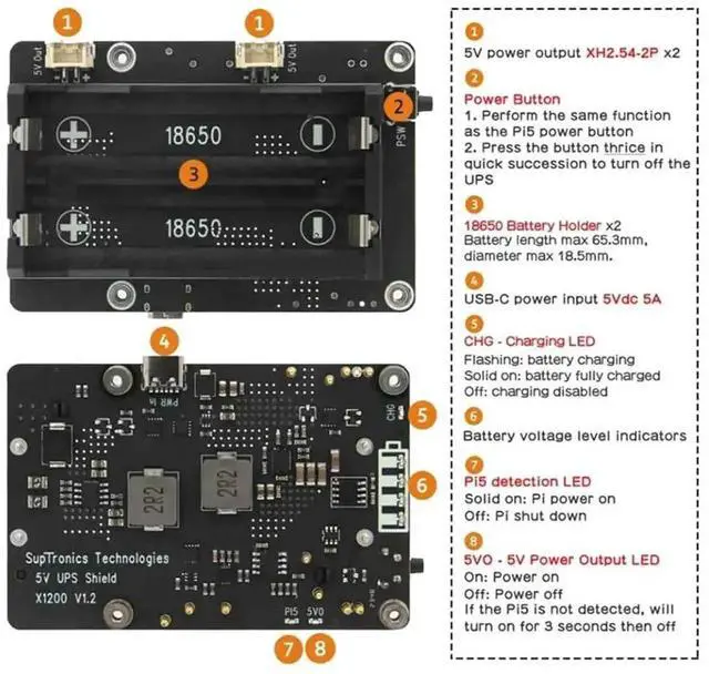 Main image of WRIARICH X1200 UPS Power Management Expansion Board Compatible with Raspberry Pi 5, Lithium Battery Not Included