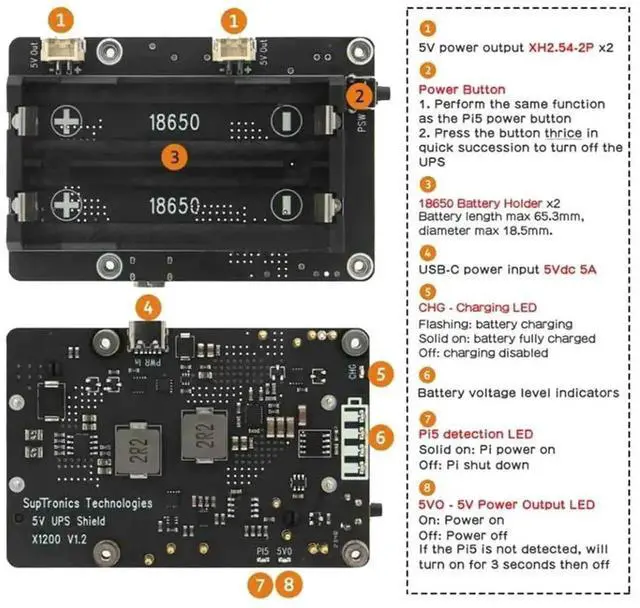Alt view image 2 of 7 - WRIARICH X1200 UPS Power Management Expansion Board for Raspberry Pi 5, Battery Not Included