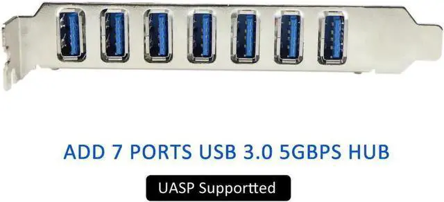 Alt view image 3 of 3 - WRIARICH 7-Port PCIe USB 3.0 Expansion Card with Molex Power Connector, PCI Express USB3.0 Hub Supporting UASP, Compatible Windows XP/7/8/8.1/10