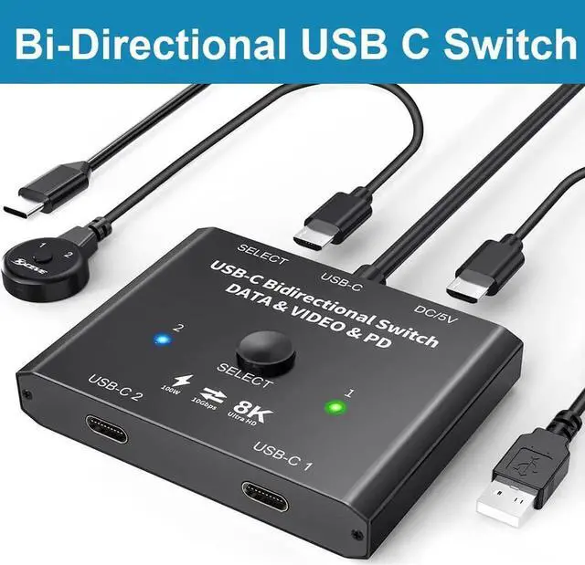 Main image of WRIARICH Bi-Directional 2 In 1 Out / 1 In 2 Out USB-C KVM Switch, Support 8K@60Hz & 4K@120Hz Video, 10Gbps Data, 100W PD Charging, Compatible with Thunderbolt Devices