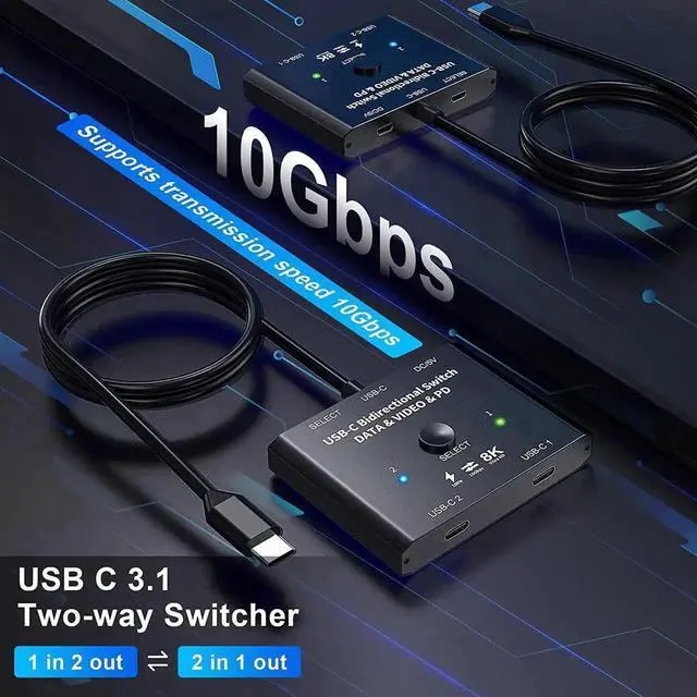 Alt view image 7 of 7 - WRIARICH Bi-Directional 2 In 1 Out / 1 In 2 Out USB-C KVM Switch, Support 8K@60Hz & 4K@120Hz Video, 10Gbps Data, 100W PD Charging, Compatible with Thunderbolt Devices