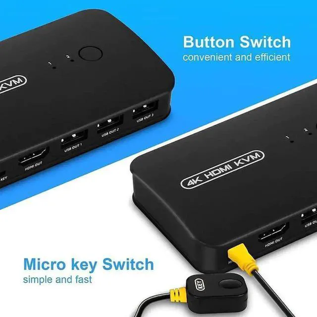 Alt view image 5 of 6 - WRIARICH 2-Port HDMI KVM Switch, 2 PCs Share One 4K Monitor, Keyboard, Mouse & Printer, 2 KVM Cables Included