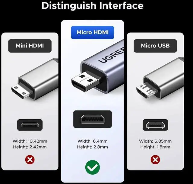 Alt view image 4 of 7 - WRIARICH 0.8FT UGREEN Bidirectional Micro HDMI Male to HDMI Female Adapter Cable, HDMI 2.1 48Gbps Supports 8K@60Hz 4K@240Hz HDR Dolby VRR