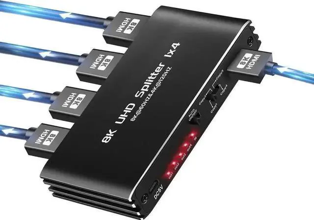 Main image of WRIARICH HDMI 2.1 1 in 4 Out Splitter 8K@60Hz 4K@120Hz 48Gbps Mirror Duplicate Splitter HDCP 2.3 RGB 4:4:4 Active Powered Splitter for Gaming Monitors TV Projector