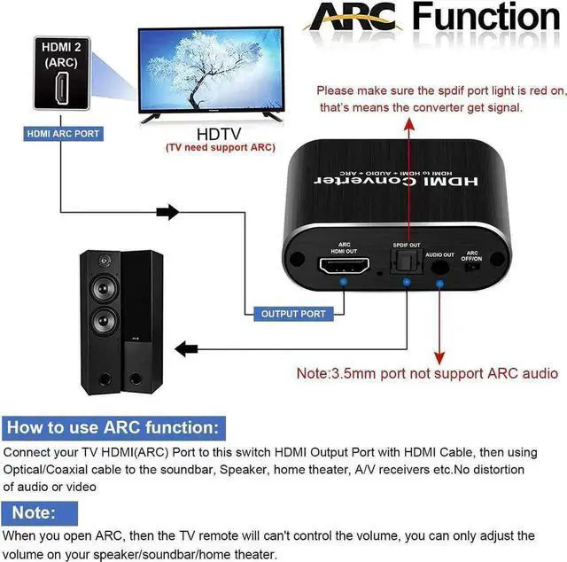 Alt view image 4 of 7 - WRIARICH 4K@60Hz HDMI Audio Extractor Converter, HDMI to HDMI + Optical Toslink SPDIF + 3.5mm AUX Stereo Audio Splitter, HDCP 2.2 Compliant, Supports Full HD 1080P & 3D
