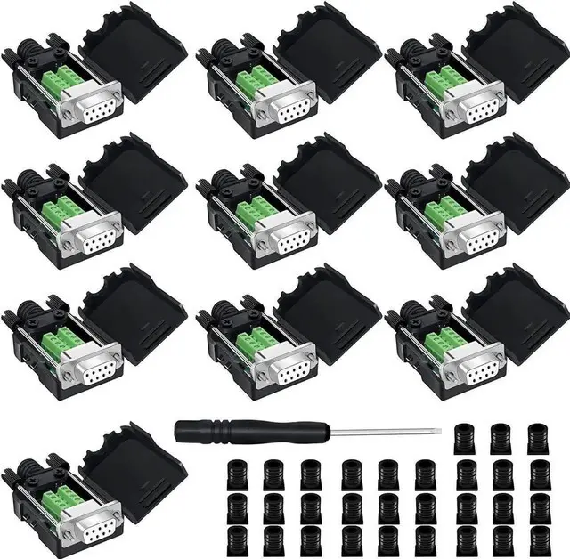 Main image of WRIARICH 10 Pack White DB9 Female RS232 Breakout Board with Housing, Solder-Free D-SUB 9Pin Serial Terminal Block Adapter Module