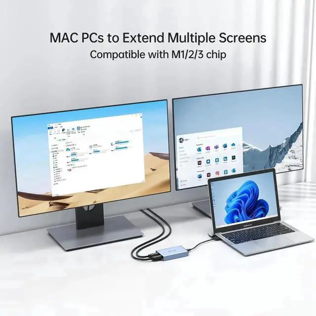 Alt view image 3 of 7 - WRIARICH MT-VIKI USB 3.0 & USB-C to Dual HDMI Multi-Monitor Adapter for Extended Display, 4K@30Hz + 1080P@60Hz Dual Screen Splitter, Driver Required for Windows & Mac Laptops