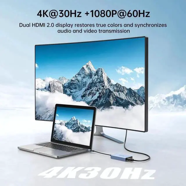 Alt view image 5 of 7 - WRIARICH MT-VIKI USB 3.0 & USB-C to Dual HDMI Multi-Monitor Adapter for Extended Display, 4K@30Hz + 1080P@60Hz Dual Screen Splitter, Driver Required for Windows & Mac Laptops