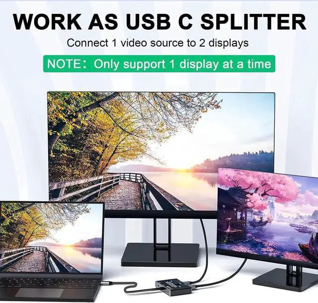 Alt view image 6 of 7 - WRIARICH Bi-Directional USB-C KVM Switch for 2 Computers, Support 8K@60Hz / 4K@120Hz Video, 10Gbps Data & 100W PD Charging, Compatible with Thunderbolt, Black