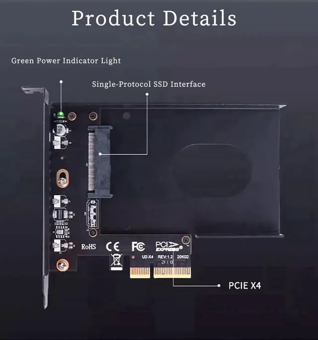 Alt view image 6 of 7 - WRIARICH PCIe 3.0 X4 to U.2 NVMe SSD Adapter Card with External Enclosure, 32Gbps High Speed Expansion Card, Fits PCIe X4/X8/X16 Desktop Slots