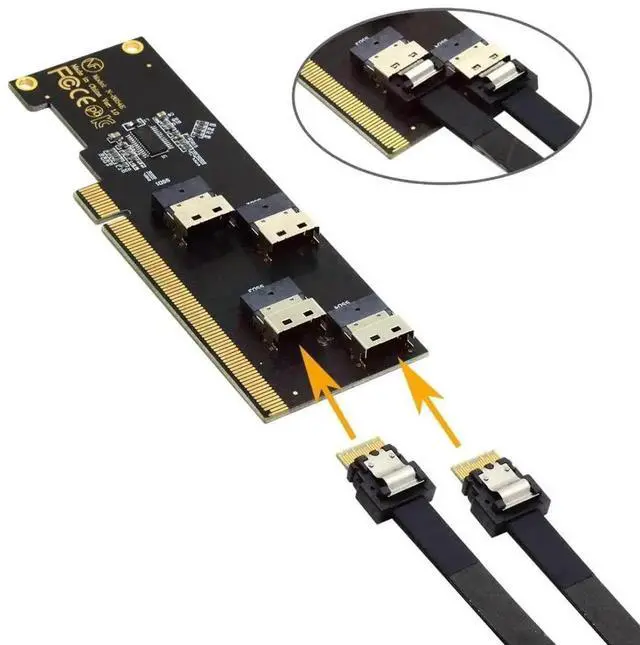 Alt view image 3 of 7 - WRIARICH 4-Port SFF-8654 X4 NVMe to PCIe X16 3.0/4.0 VROC RAID0 Hyper Storage Adapter Card