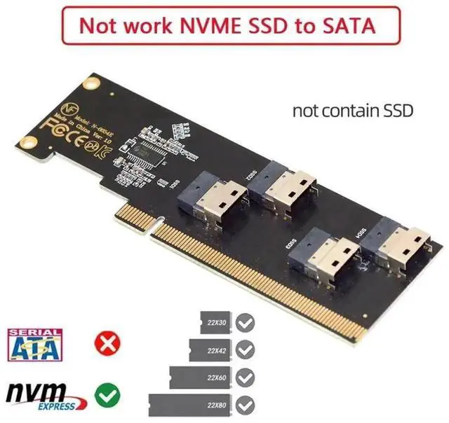 Alt view image 4 of 7 - WRIARICH 4-Port SFF-8654 X4 NVMe to PCIe X16 3.0/4.0 VROC RAID0 Hyper Storage Adapter Card